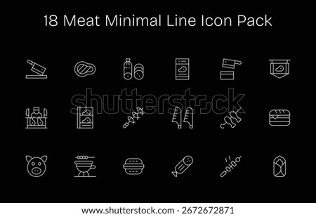Set of 18 Minimal Line-style icons themed around Meat, crafted for seamless integration in apps and websites.
