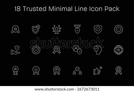 Set of 18 Minimal Line-style icons themed around Trusted, crafted for seamless integration in apps and websites.