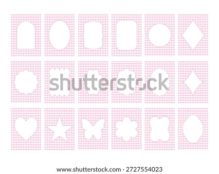 Set of 18 pink gingham card templates with various white frames. Perfect for baby shower invitations, nursery decor, and scrapbooking.