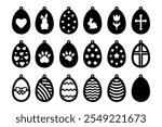 Set of 18 vector Easter egg shape designs of earrings, pendant or keychain. Jewelry cutting template. Laser cut with leather, wood or metal. Beautiful hanging bijouterie stencils