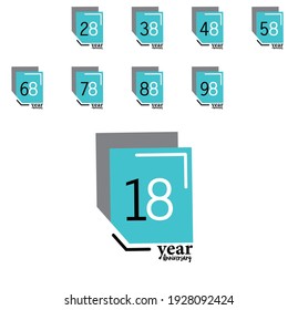 Set 18 Year Anniversary Vector Template Design Illustration Blue Box Elegant White Background