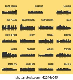 Set of 19 city silhouette in Brazil ( Rio de Janeiro, Salvador, Sao Paulo, Belem, Teresina, Natal, Campo Grande, Recife, Curitiba, Maceio, Goiania, Fortaleza, Manaus, Belo Horizonte, Campinas, )