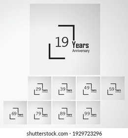 Set 19 Year Anniversary Vector Template Design Illustration box
