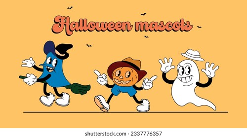 set of 1940s vintage cartoon halloween characters