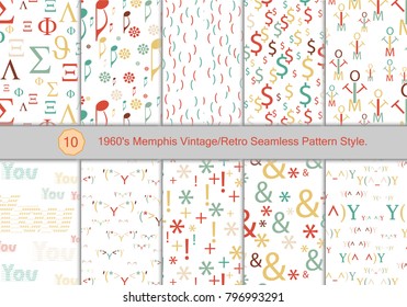 Set of 1960's Memphis Vintage/Retro Seamless Pattern Style. 
The Pattern color was inspired by Men's and Women's clothing from  Memphis 1960's. Colorful Vintage background. 