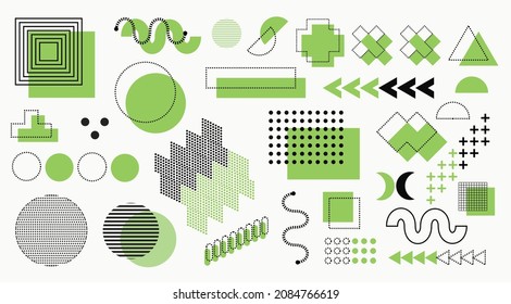 Set of 1980's Memphis Style Abstract Shapes and Elements. Graphic pattern, texture for poster, card, social media covers. Funky abstract memphis pattern. Vaporwave vector elements