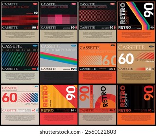 set of 1980s Retro audio cassette cover art design, vector	