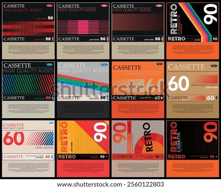 set of 1980s Retro audio cassette cover art design, vector	