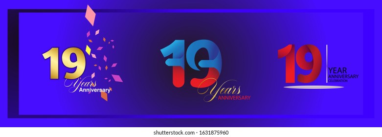 set 19th anniversary logo vector template. Design for banner, greeting cards or print