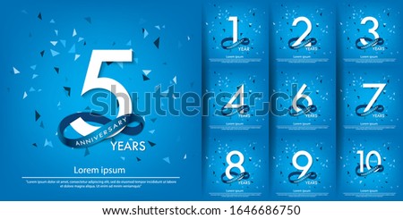 set of 1st-10th anniversary celebration emblem. white anniversary logo isolated with blue circle ribbon. vector illustration template design for web, poster, flyers, greeting card and invitation card