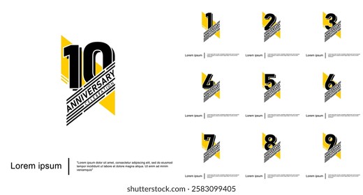 
Set of 1st-10th years anniversary celebration emblem. anniversary logo isolated with geometric badge on white background. vector illustration template design