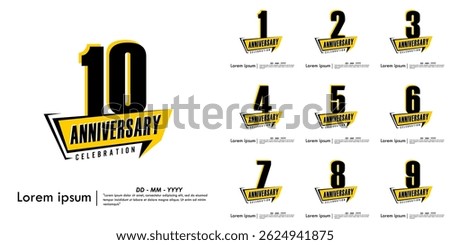 Set of 1st-10th years anniversary celebration emblem. anniversary logo isolated with speech ribbon on white background. vector illustration template design for web, flyers, poster, greeting card