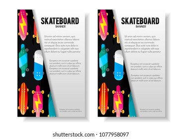Set of 2 abstract banners with skateboard. Template for flyer,banner, magazine, poster,cover, banner,greeting card,invitation. Vector illustration