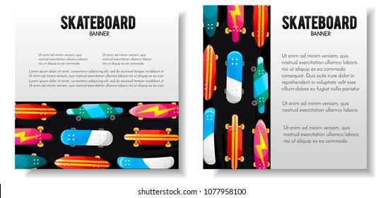 Set of 2 abstract cards with skateboards. Template for flyer,banner, magazine, poster,cover, banner,greeting card,invitation. Vector illustration