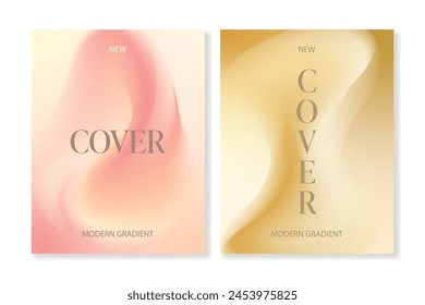 Set of 2 abstract gradient backgrounds in delicate pink and beige colors and a wavy texture. For covers, wallpapers, branding, social media and others. For web and print.