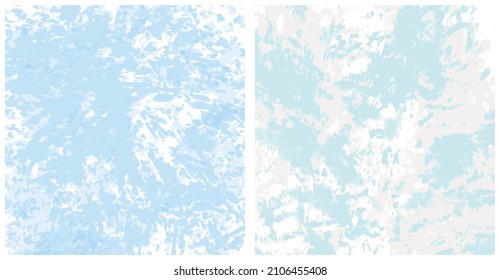 Set of 2 Abstract Painting Style Vector Layouts. Light Blue and Beige Paint Stains and Scribbles on a White Background. Pastel Color Irregular Bush Smudges Print.