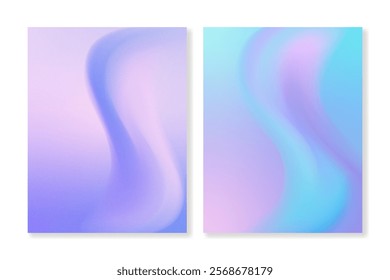 Set of 2 abstract wavy gradient backgrounds in pink, purple, blue colors and grainy texture. For brochures, booklets, banners, posters, business cards, social media and more. Just add your text.