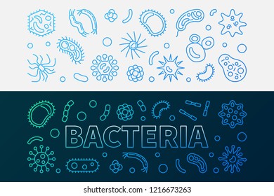 Set of 2 Bacteria microbiology creative bright banners - vector illustration in outline style