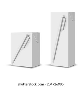 Set of 2 blank milk or juice small carton boxes with straws for branding