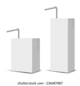 Set of 2 blank milk or juice small carton boxes with straws for branding