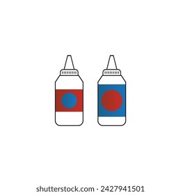 Set of 2 blue, red medication ear, nose or eye drops bottle icons - simplified vector illustration elements to use in web and product design, advertisement and more.
