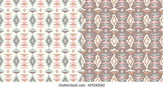 Set of 2 boho ethnic seamless patterns. Print. Repeating background. Cloth design, wallpaper.