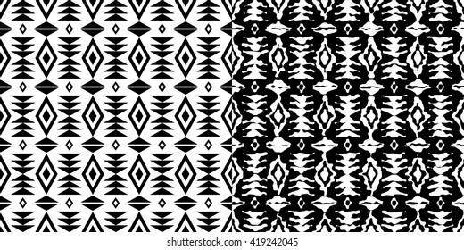 Set of 2 boho ethnic seamless patterns. Print. Repeating background. Cloth design, wallpaper.