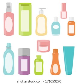 Set 2 of bright cosmetics containers isolated on white