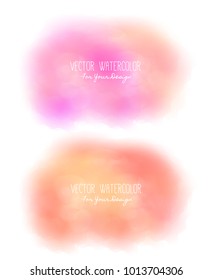 Set of 2 bright stains. Pseudo watercolor. Paint texture. Colorful daub. It can be used as background for text for card, cover, invitation, banner, T-shirt. Red and pink colors. Vector, eps10