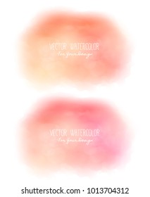 Set of 2 bright stains. Pseudo watercolor. Paint texture. Colorful daub. It can be used as background for text for card, cover, invitation, banner, T-shirt. Red and pink colors. Vector, eps10