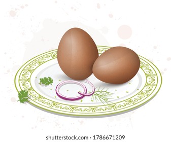 set of 2 brown eggs vector illustration