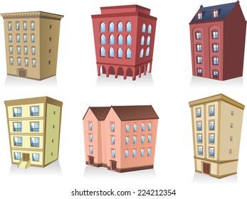 set 2, Building apartment house construction condo residence tower penthouse collection vector illustration. 