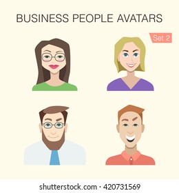 Set 2  of business people avatars with cute cartoon men and women characters.