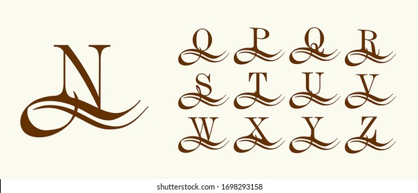 Set 2. Capital letters in the style of Arabic script. Templates for creating logos, monograms, emblems. To decorate text in the old style. Vector