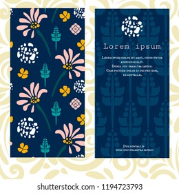 Set of 2 cards, abstract floral design. Vector