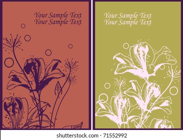 set of 2 cards with blooming lilies