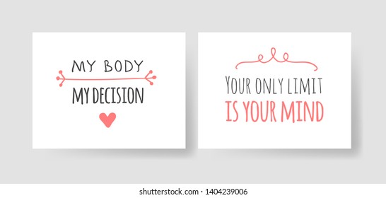 Set of 2 cards with Hand drawn illustration and text. Positive quote for today and doodle style element. Creative ink art work. Actual vector drawing