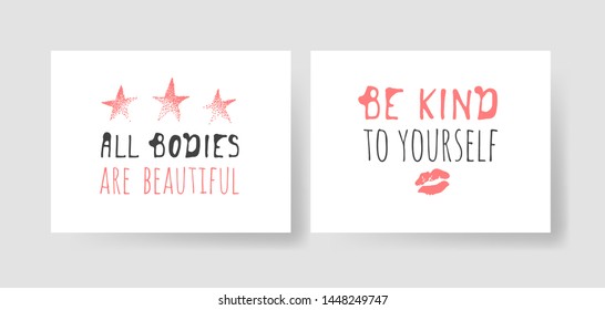 Set of 2 cards with Hand drawn illustration and text. Positive quote for today and doodle style element. Creative ink art work. Actual vector drawing