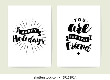 Set of 2 cards or posters with typography. Usable as flyer, banner or postcard. Vector lettering design. Scrapbooking or journaling cards with quotes.