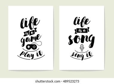 Set of 2 cards or posters with typography. Usable as flyer, banner or postcard. Vector lettering design. Scrapbooking or journaling cards with quotes.