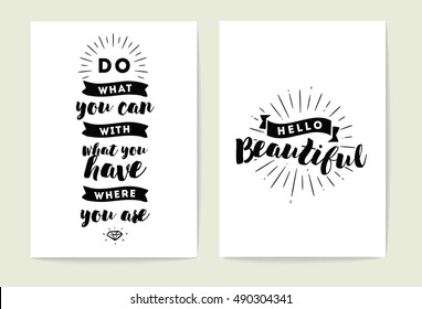 Set of 2 cards or posters with typography. Usable as flyer, banner or postcard. Vector lettering design. Scrapbooking or journaling cards with quotes.