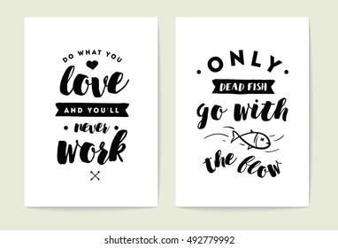 Set of 2 cards or posters with typography. Usable as flyer, banner or postcard. Vector lettering design. Scrapbooking or journaling cards with quotes.