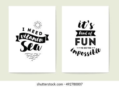 Set of 2 cards or posters with typography. Usable as flyer, banner or postcard. Vector lettering design. Scrapbooking or journaling cards with quotes.