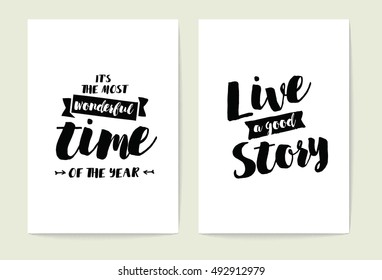 Set of 2 cards or posters with typography. Usable as flyer, banner or postcard. Vector lettering design. Scrapbooking or journaling cards with quotes.