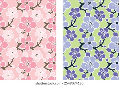 
Set of 2 Cherry Blossoms seamless patterns for decorating all fashion designs, fabrics, wallpapers and prints.