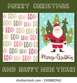 Set of 2 Christmas vector templates with Santa Claus and lettering. Holidays decorations for card, banner, brochure, poster, invitation.