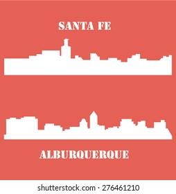 Set of 2 cities silhouette in New Mexico ( Santa Fe, Albuquerque )