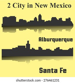 Set of 2 cities silhouette in New Mexico ( Santa Fe, Albuquerque )