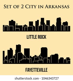 Set of 2 city silhouette in Arkansas ( Little Rock, Fayetteville )