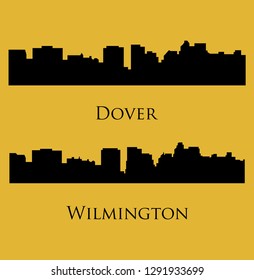 Set of 2 City Silhouette in Delaware ( Wilmington, Dover )